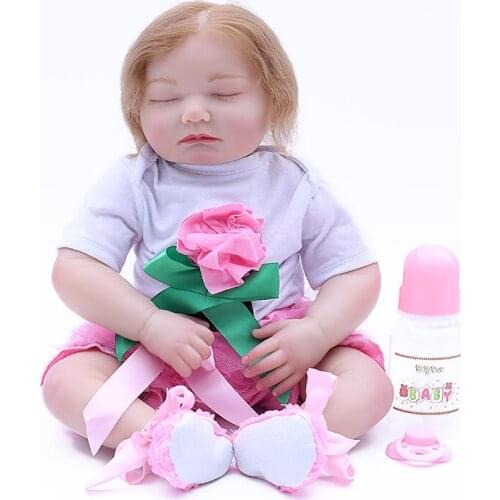 48cm Cloth Body Lifelike Toddler Sleeping Baby Girl Best Kids Brithday Gift Eyes Can't Open Silicone Reborn Baby Dolls