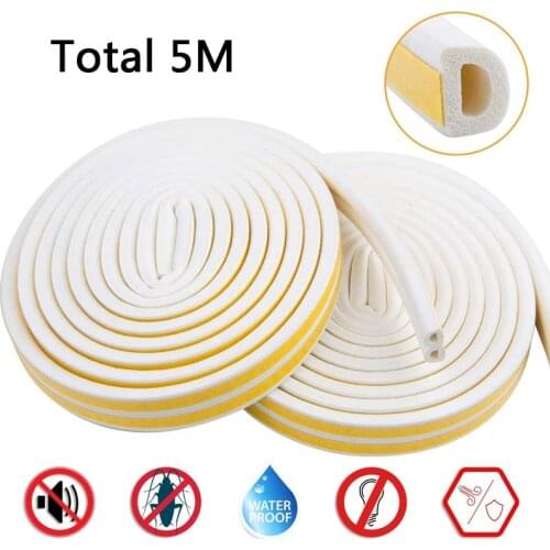 5M Sealing Strips Self-Adhesive D Type Doors Windows Foam Seal Strip Soundproofing Weatherstrip Gap Blocker Rubber Sticker