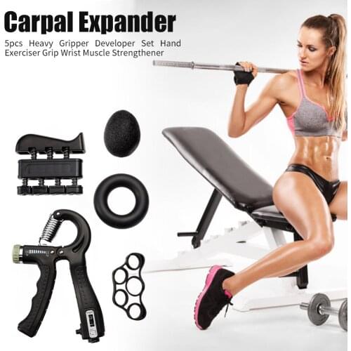 5pcs Heavy Gripper Developer Set Hand Exerciser Grip Wrist Muscle Strength Training Finger Pinch Carpal Expander Workout Fitness