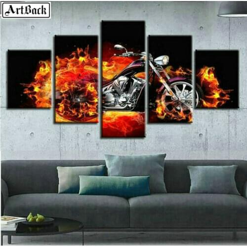 5 spell painting full square motorcycle fire picture diamond painting 3d round diamond mosaic diamond embroidery set stickers