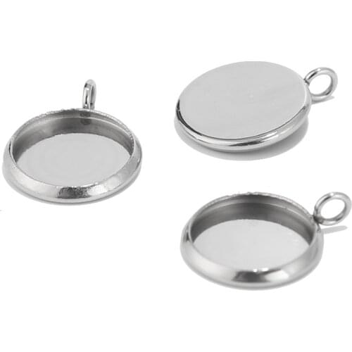 50pcs Stainless Steel Round Pendant Base Blank Tray Fit Cabochon 12mm for Diy Necklace Charm Making Jewelry Findings