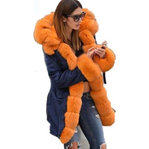 7XL Winter Coat Women Long Jacket Real Fur Coats Plus Size Jacket Large Fox Fur Collar Detachable Faux Rabbit Fur Liner