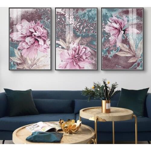 Abstract Pink Flower Canvas Painting Scandinavian Art Poster Print Nordic Floral Wall Pictures For Living Room Home Decor