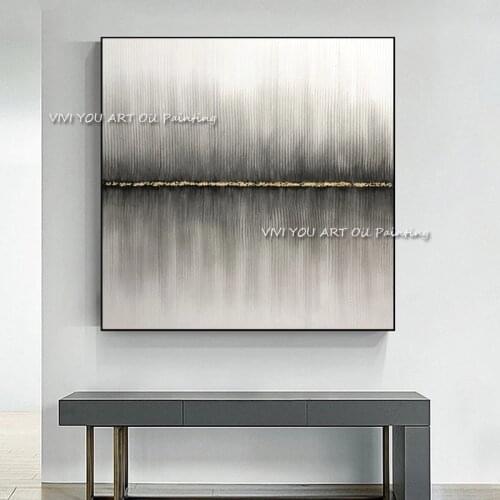 The Handmade Sales Abstract Picture Modern Original Knife Thick Oil Painting Best Art Design On Canvas Black White Gray Decor