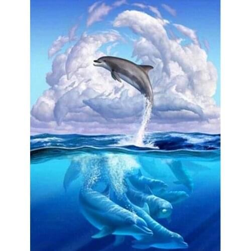 Diamond Painting Dolphin Mosaic Pictures Diy Diamond Embroidery Seascape Full Needlework 5D Cross Stitch Kits Home Decoration