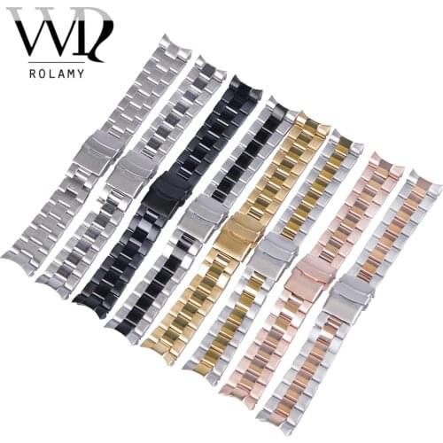 Rolamy 22mm High Quality Stainless Steel Wrist Watch band Replacement Metal Watchband Bracelet Double Push Clasp For Seiko