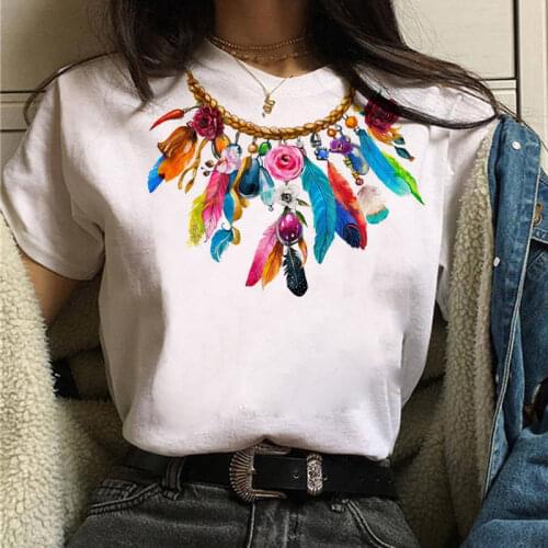 Harajuku Women T Shirt Beautiful Dreamcatcher Print Tops Tee Female Summer White T-shirt 90s Girls Cute Graphic Women Tee Shirs
