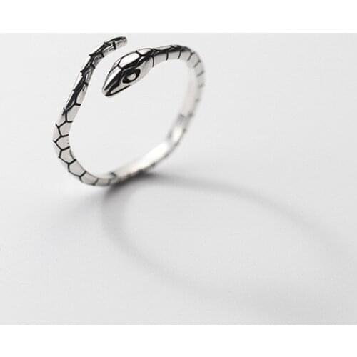 925 Sterling Silver Fashion Retro Personality Snake Ring Open Adjustable For Student Boys Girls Hand Jewelry Cocktail Party