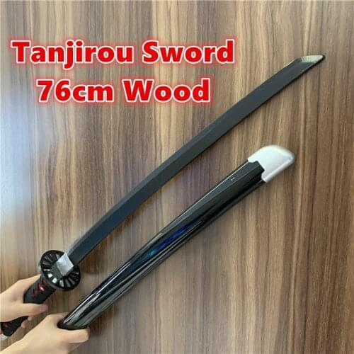 FigureCrazy 76cm Demon Slayer Cosplay Sword 1:1 Kamado Tanjirou Black Sowrd Anime Ninja Knife Weapon Wood Prop Model Gift