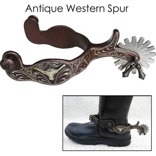 Leather Belt Steel Manual Carving Western Spurs 2pcs Horse Riding Bronzed Western Style Spurs German Antique Western Cowboy Spur