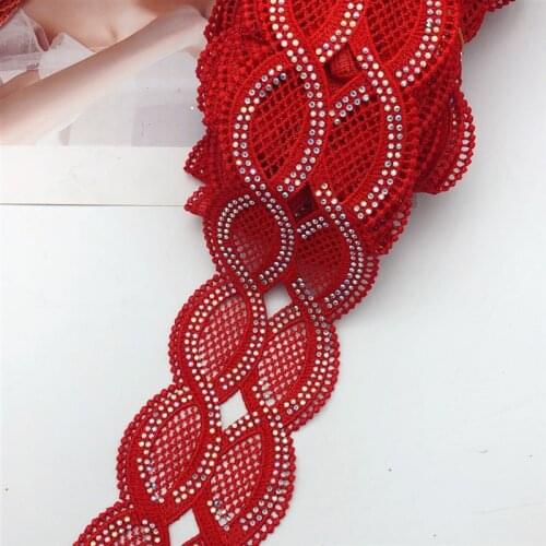 10yards Vintage many color rhinestone Embroidered Motif Lace Nigeria Venice Trim Crochet Cord Wide 8.5CM