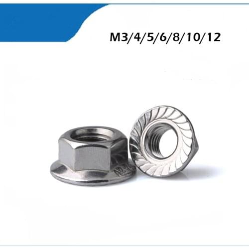 M10 Flange Nuts 10/20/30/50pcs/lot 304 Stainless Steel Hex Flange Nut Metric thread M3 M4 M5 M6 M8 M10 M12 high quality