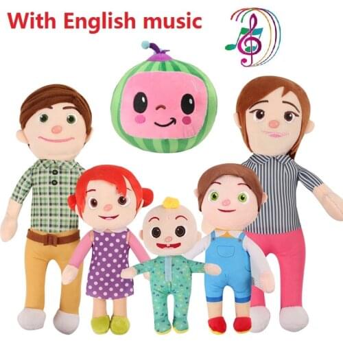 1pcs Music English Cocomelon Plush Toy Soft Family JJ Sister Brother Daddy Mummy Stuffed Doll Educational Toys For Children Gift