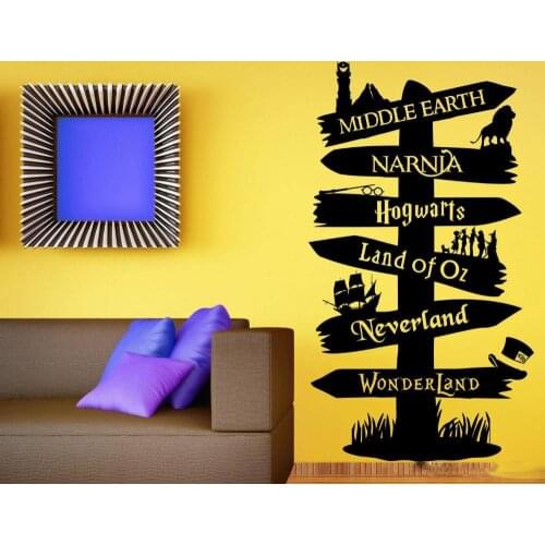 Wall Decal Vinyl Sticker Storybook Signpost Fandom Harry pottor Lord Of The Ring Narnia Peter Pan Typography joy051