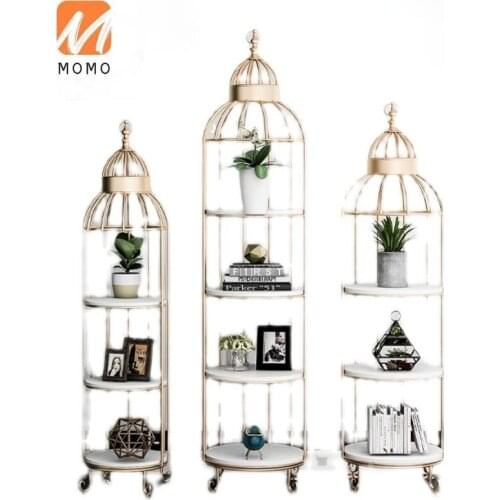 Nordic Metal Bird Cage Shaped Rack Multilayer Storage Shelves Indoor Iron Flower Stand Gold Decor for Home Balcony Decoration