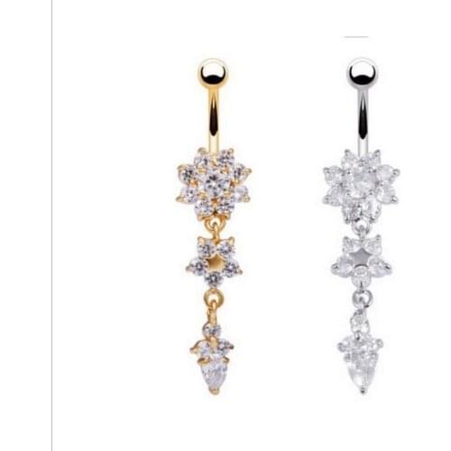 New Arrive Gold Belly Button Ring Fashion Women Body Belly Bar Piercing Navel Jewellry 14G 316L Surgical Steel Bar