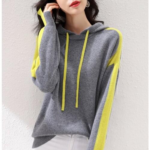 Autumn and winter new style 100% pure wool hoodie loose plus size hooded sweater knitted long-sleeved pullover