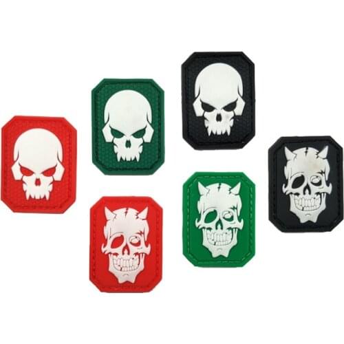 TN Cool Skull Night Light PVC Velcro Rubber Patches Military Velcro Back Soft Silcone Luminous Glow In Dark Patch Tactical Badge