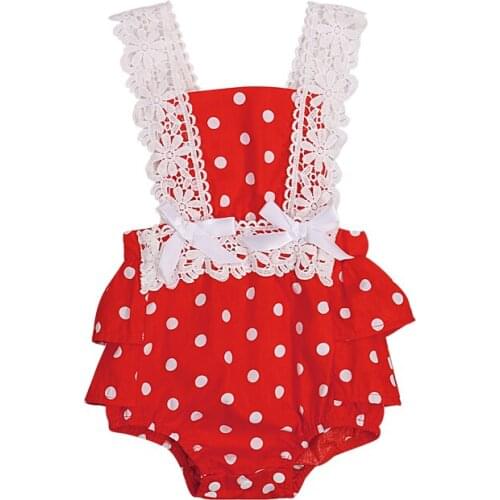Pudcoco 0-18M Romper Lace Floral Print Baby Girls Polka Dot Summer Sleeveless Bowknot Button Up Infant Kids Jumpsuit Playsuit