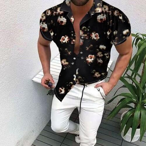 2021new Summer Casual Shirt Mens Turn-down Collar Floral Printed Short Sleeve Single Breasted Slim Hawaiian Shirt Street clothes