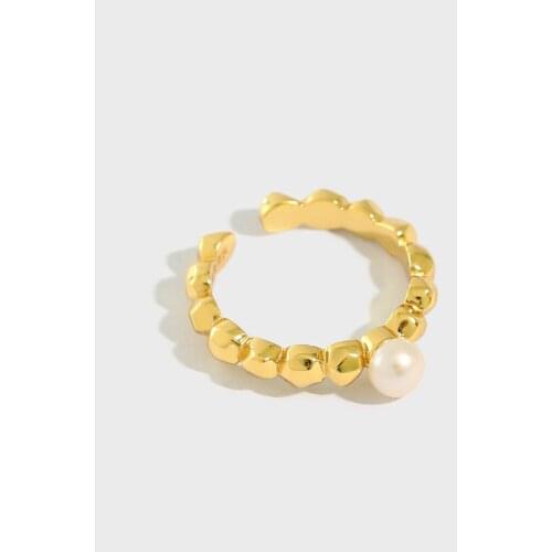 SHANICE 925 Sterling Silver Open Ring ins minimalist irregular round beads micro-set freshwater pearls Adjustable Opening Ring