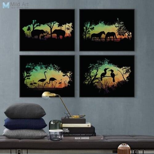 Modern Nordic Lion Animal Silhouette Deer Horse Portrait Canvas A4 Elephant Big Poster Print Wall Art Living Room Decor Painting