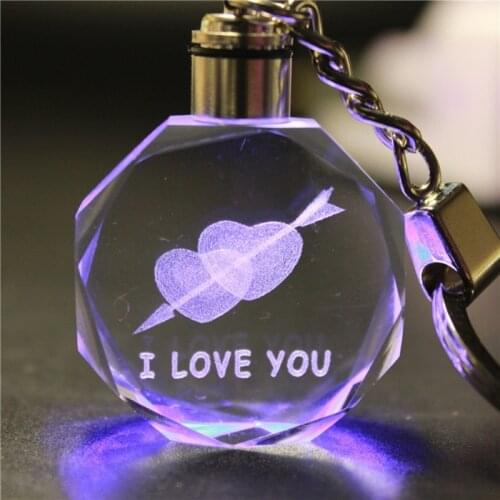 Light Valentines Day 3D Crystal Engraving Couple Small Pendant Crystal Couple Key Chain Love For Women Girlfriend Keychain