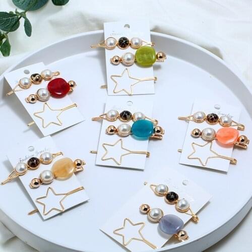 Pack of 3 simple stars hair jewelry for women with inlaid faux pearl resin acrylic design female hair clip side clip bangs clip