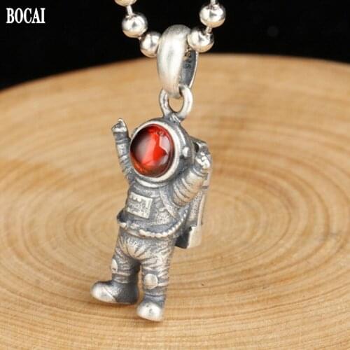 BOCAI Real S925 Silver Jewelry Diamond Inlaid 2021 Trend Astronaut Hip-hop Man and Woman Pendant
