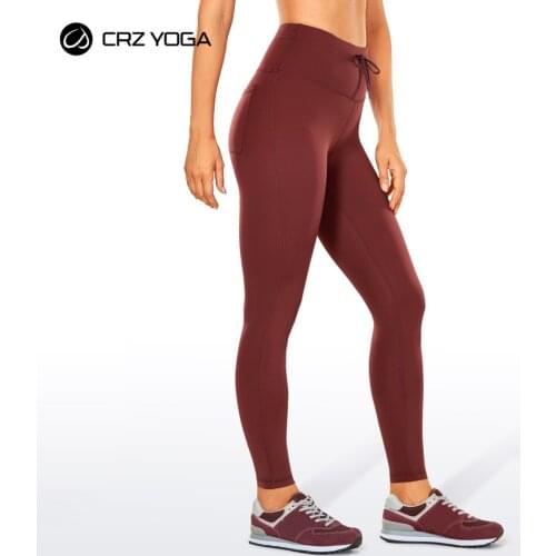 CRZ YOGA Womens Naked Feeling Soft Yoga Leggings 25 Inches - High Waisted Drawstring Workout Pants with Pockets