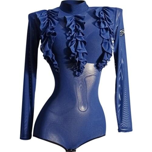 Modern Dance Practice Clothes Blue National Standard One-piece Top Latin Dancing Tops Ballroom Bodysuit for Women