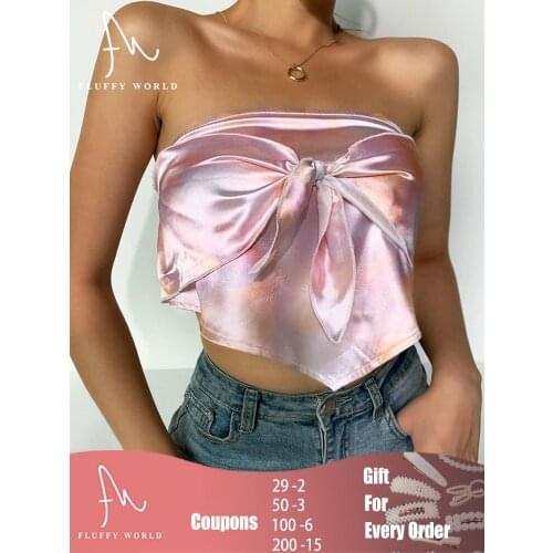 2021 Summer Sexy Patchwork Bow Women Vest Crop Top Womens Tube Top Backless Sexy Clothes Sleeveless Backless Camis FLUFFY WORLD