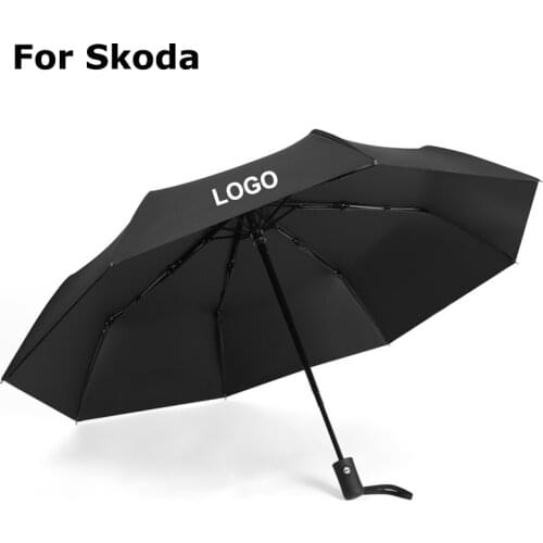 Car Logo Badge Umbrella Rain Women Men Automatic For Skoda Superb Octavia Yeti Kodiaq Karoq Kamiq Combi VISION SCALA Accessories