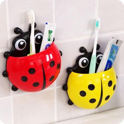 1pcs Ladybug Animal Insect Sucker Brush Toothbrush Box Toothpaste Holder Bathroom Wall-Mounted Storage Rack Wall Decoration