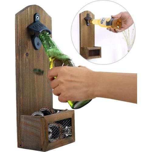 Wall-Mounted Beer Bottle Opener Retro Color Beer Corkscrew Wooden Corkscrew Wall-Mounted Cast Iron Opener