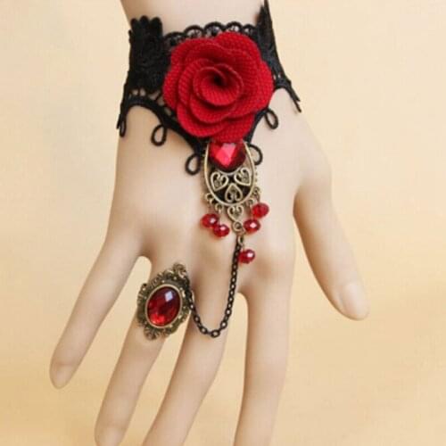 Hot Sale 1 Pcs Steampunk Vampire Black Lace Rose Bracelets Vintage Gothic Butterfly Bracelet For Woman
