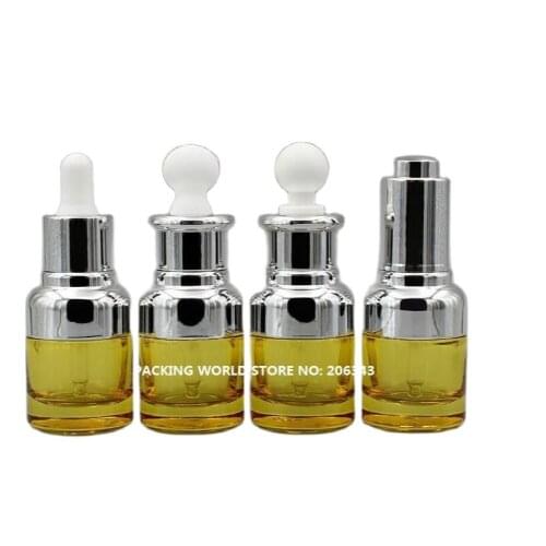 20ml orange glass bottle with sivler shoulder and silver collar bulb dropper for serum/oil/essence/liquid dropper bottle