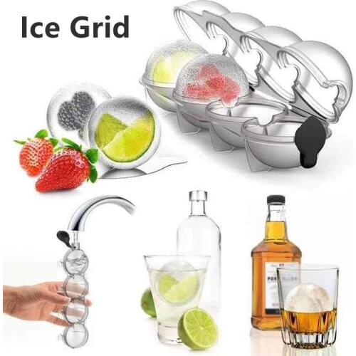 4 Cavity Sphere Ice Cube Mold for Ice Flexible Silicone Whiskey Cocktail DIY Round Ice Ball Ice Grid Party for Bar Kitchen Tool