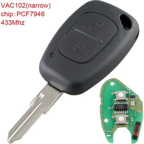 433Mhz 2 Buttons Car Remote Key with PCF7946 Chip and VAC102 Blade Fit for Movano KANGOO Vivaro Renault Traffic Nissan