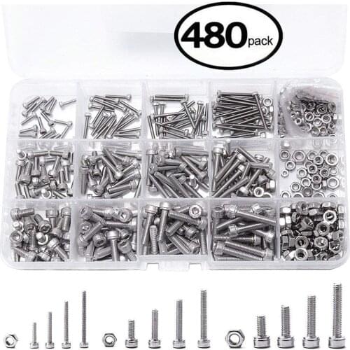 480PCS M2 M3 M4 Socket Head Screws Stainless Steel Hex Socket Head Cap Screws Assortment Kit Bolts and Nuts Set