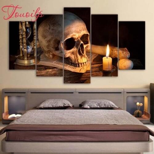5D DIY Full Square&round 5pcs Skull Burning Candle 5d Diamond Painting Combination diamond Embroidery Mosaic Home Decor painting