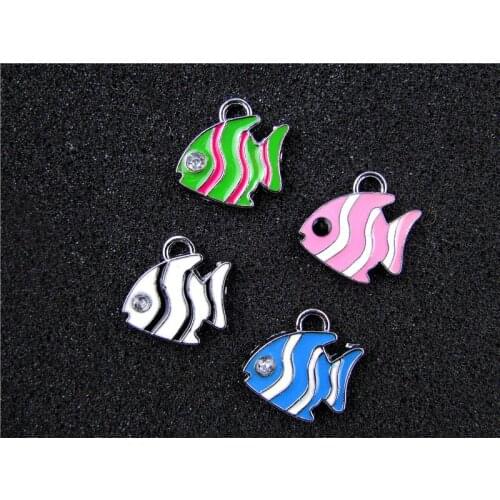 AE800 Mix Color 20Pcs Alloy Metal Enamel Fish Charms Pendant 22x15mm