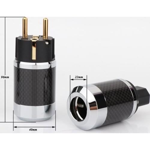 BCF2-EG Hi-End Black Carbon Fiber Gold Plated European standard AC Power Plug IEC Female Plug DIY Mains Power cable Plug