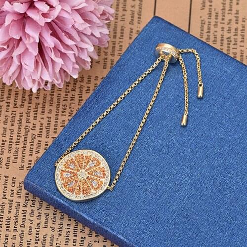 Fashion Popular Summer Orange Shape Gold Color Zircon Bracelet Adjustable Length Fruit Jewelry Women Zk30