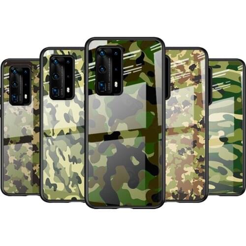 Tempered Glass Cover Camouflage For Huawei P40 P30 P20 P10 Pro Plus Lite 5G 2019 Shockproof Shell Phone Case