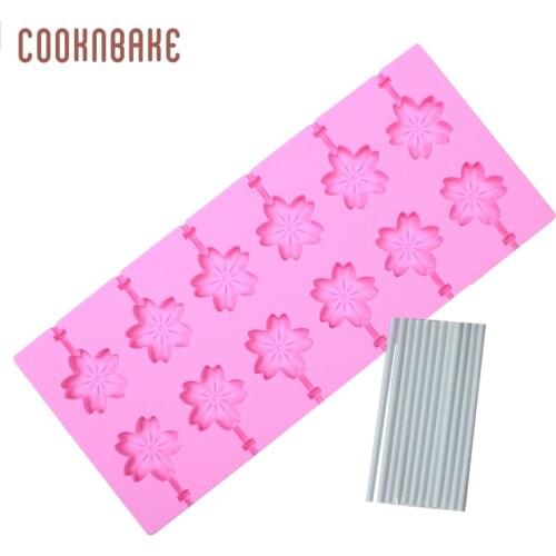 COOKNBAKE Silicone Mold for Coooking lollipop Molds Cherry Shape Baking Tools DIY 12 Holes 3D Bakeware Mould with paper sticks