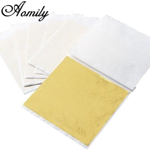 Aomily 100pcs/Set 9x9cm Practical K Pure Shiny Gold Leaf for Gilding Funiture Lines Wall Crafts Handicrafts Gilding Decoration