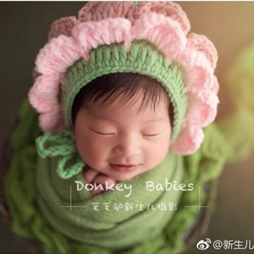 Newborn Baby Girl Floral Bonnet Knitted Infant Bonnet Newborn Hat Baby Ruffle Hat Photography Props