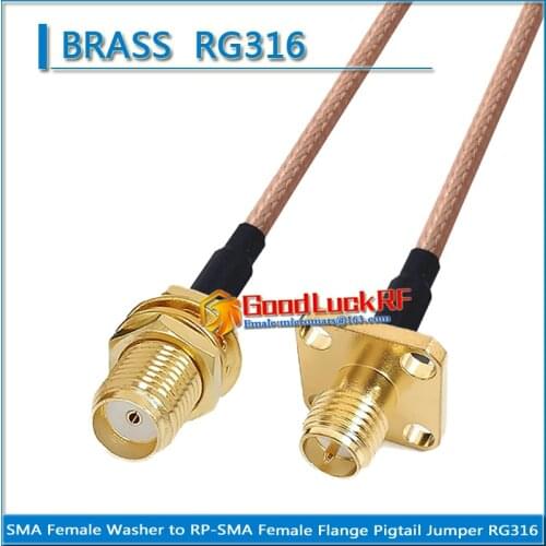 Dual SMA Female Washer Bulkhead Nut to RP-SMA RP SMA RPSMA Female 4 hole Flange Pigtail Jumper RG316 extend Cable low loss