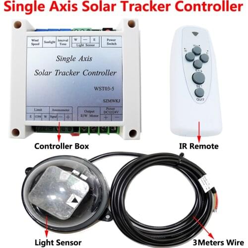Electronic Single Axis Solar Tracking Tracker Controller +Waterproof Light Sensor +IR Remote for Solar Cell Solar Panel System